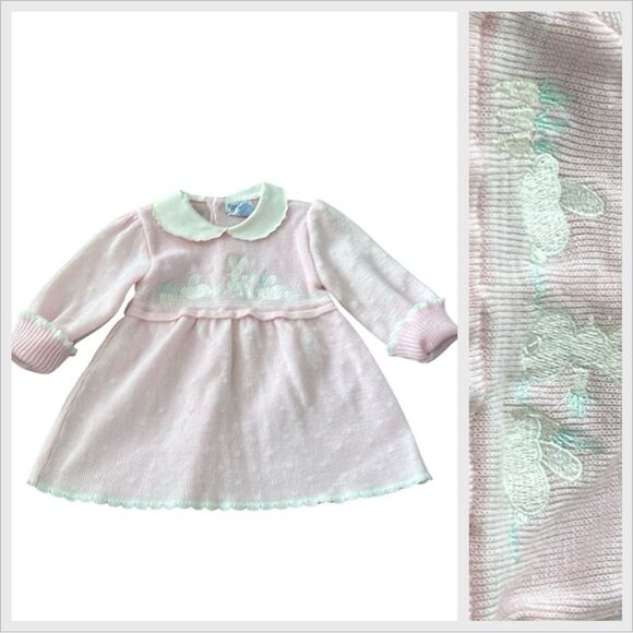 Vintage Other - Vintage Carriage Boutique Bunny Pink Baby Girl Sweater Dress